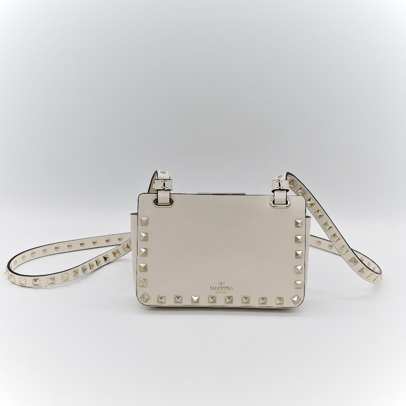 Valentino 范倫鐵諾 白色 鉚釘 牛皮 斜挎包-4