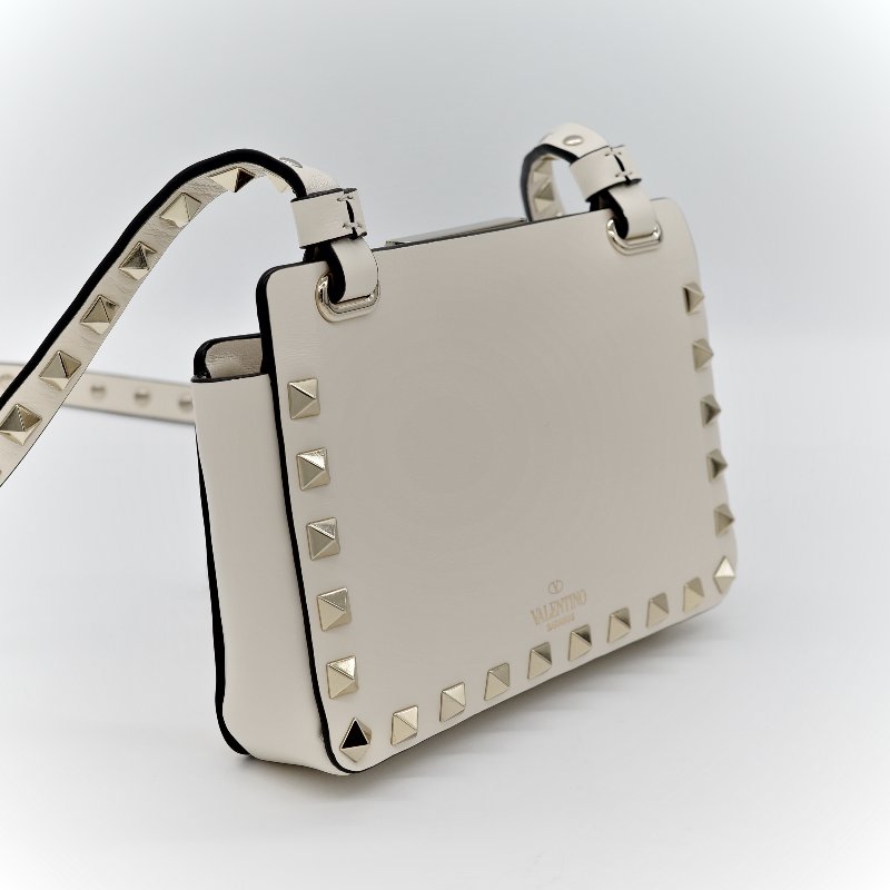 Valentino 范倫鐵諾 白色 鉚釘 牛皮 斜挎包-5