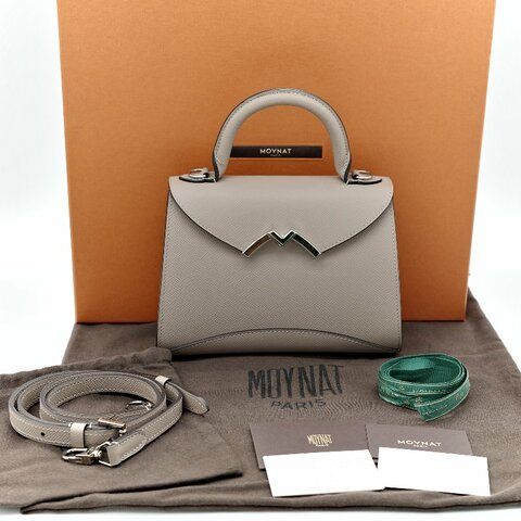 Moynat 莫奈 Gabrielle 大象灰 牛皮 銀扣手提包 肩背包 兩用