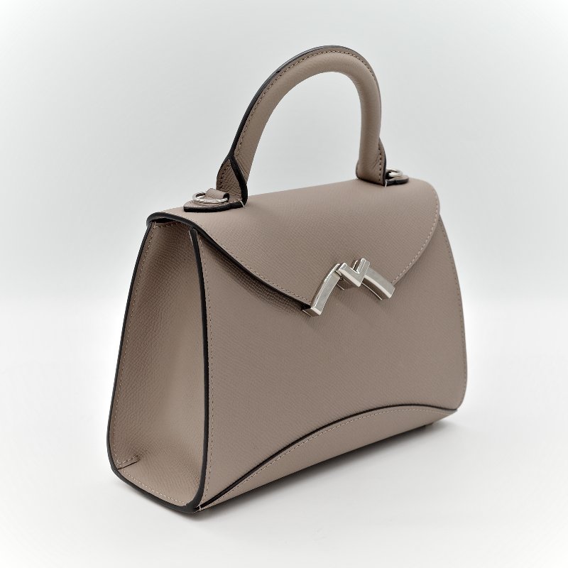 Moynat 莫奈 Gabrielle 大象灰 牛皮 銀扣手提包 肩背包 兩用-2