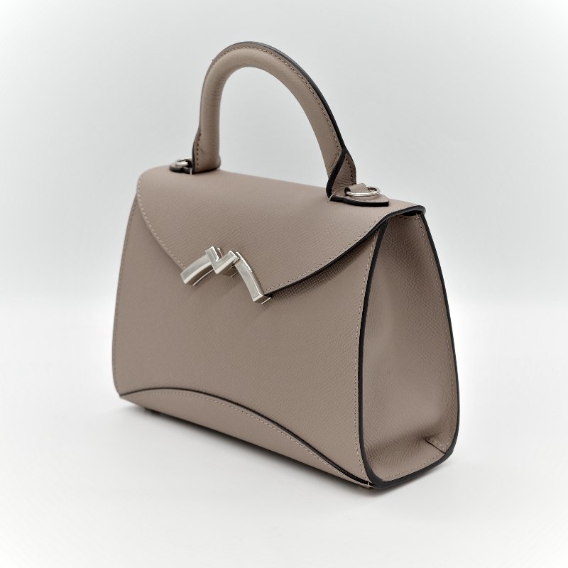 Moynat 莫奈 Gabrielle 大象灰 牛皮 銀扣手提包 肩背包 兩用-3