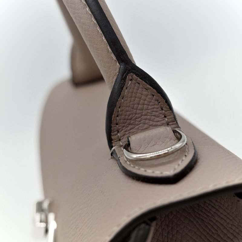 Moynat 莫奈 Gabrielle 大象灰 牛皮 銀扣手提包 肩背包 兩用-14