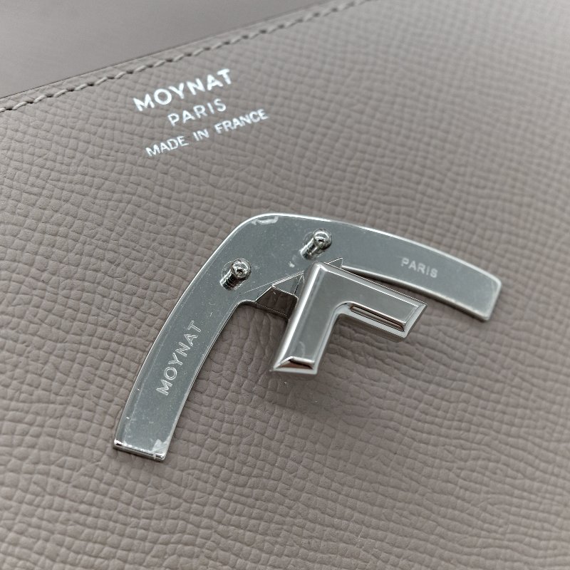 Moynat 莫奈 Gabrielle 大象灰 牛皮 銀扣手提包 肩背包 兩用-18