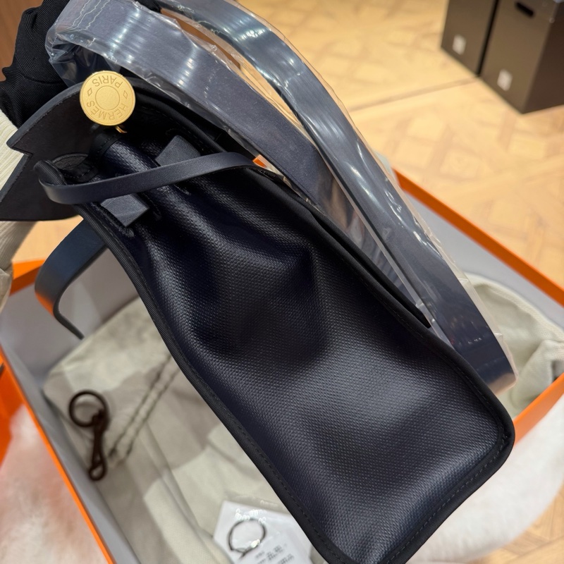 🌈Hermes💙Herbag 31💙深藍色金扣防水布🌈全新閒置🌟Stamp B🌟有盒🌟herbag31🌟herbag🌟愛馬仕🌟-3