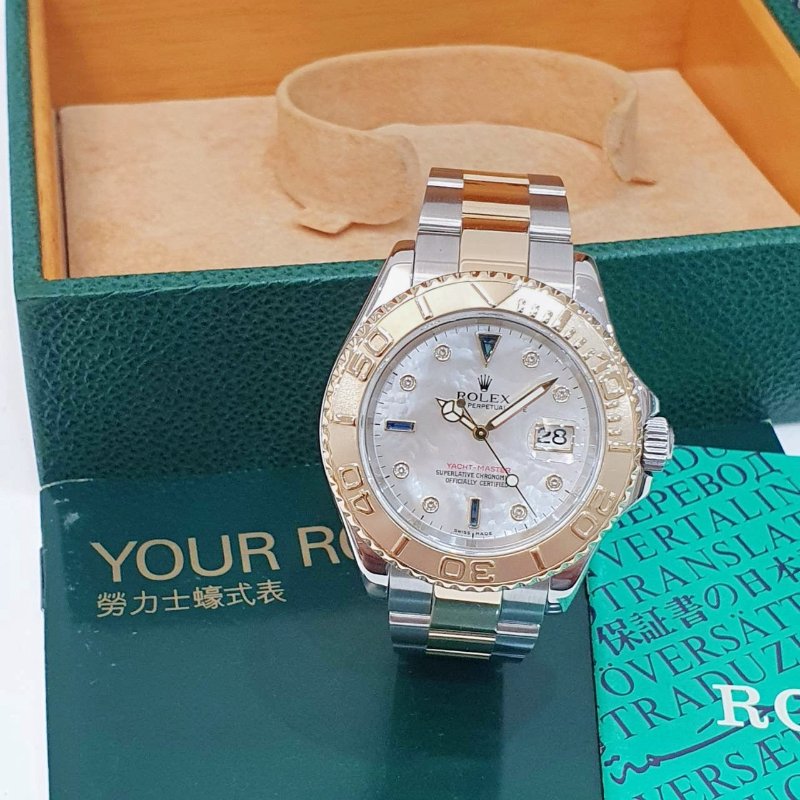 【大眾名錶】ROLEX 勞力士 16623 Yacht-Master 遊艇名仕 18K半金 貝殼面 鑽石及藍寶石時標 錶徑40mm 自動上鍊 G245-2