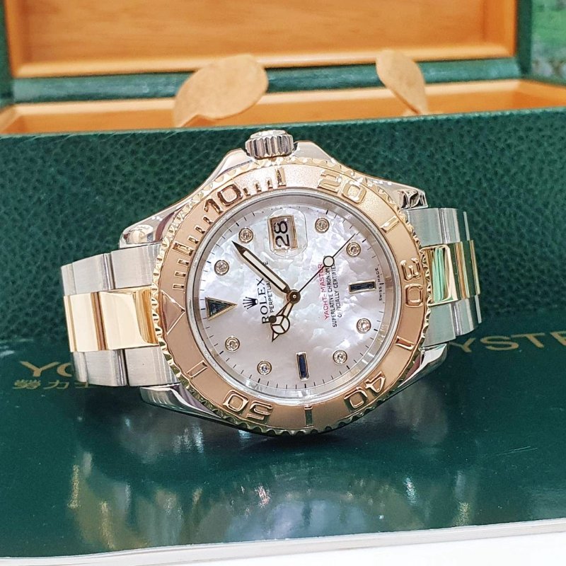 【大眾名錶】ROLEX 勞力士 16623 Yacht-Master 遊艇名仕 18K半金 貝殼面 鑽石及藍寶石時標 錶徑40mm 自動上鍊 G245-3