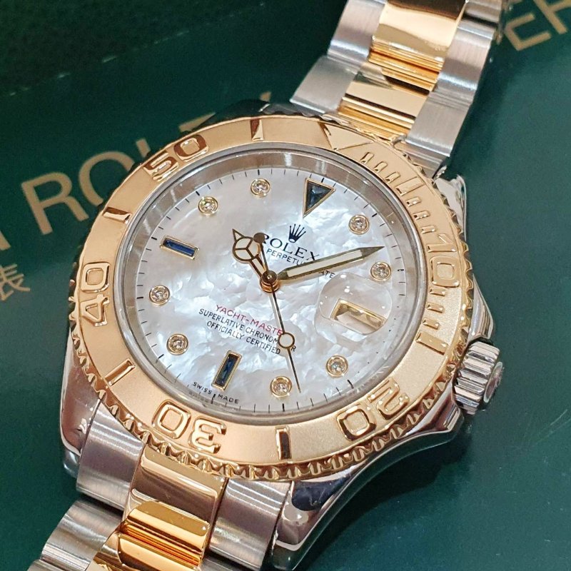 【大眾名錶】ROLEX 勞力士 16623 Yacht-Master 遊艇名仕 18K半金 貝殼面 鑽石及藍寶石時標 錶徑40mm 自動上鍊 G245-8