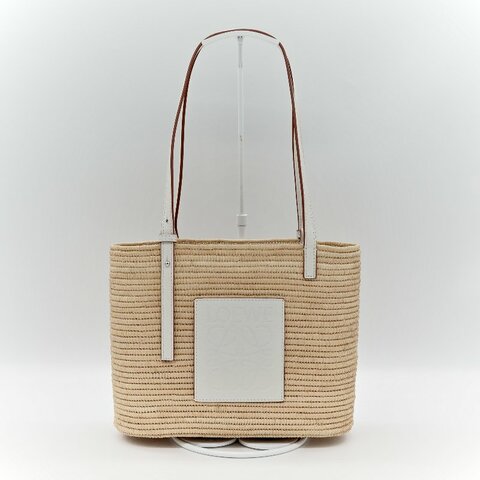 Loewe 羅威 白色 皮革 草編包
