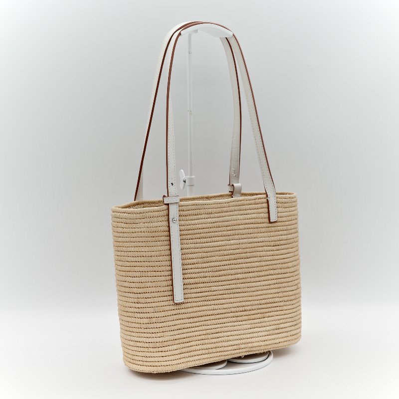 Loewe 羅威 白色 皮革 草編包-4