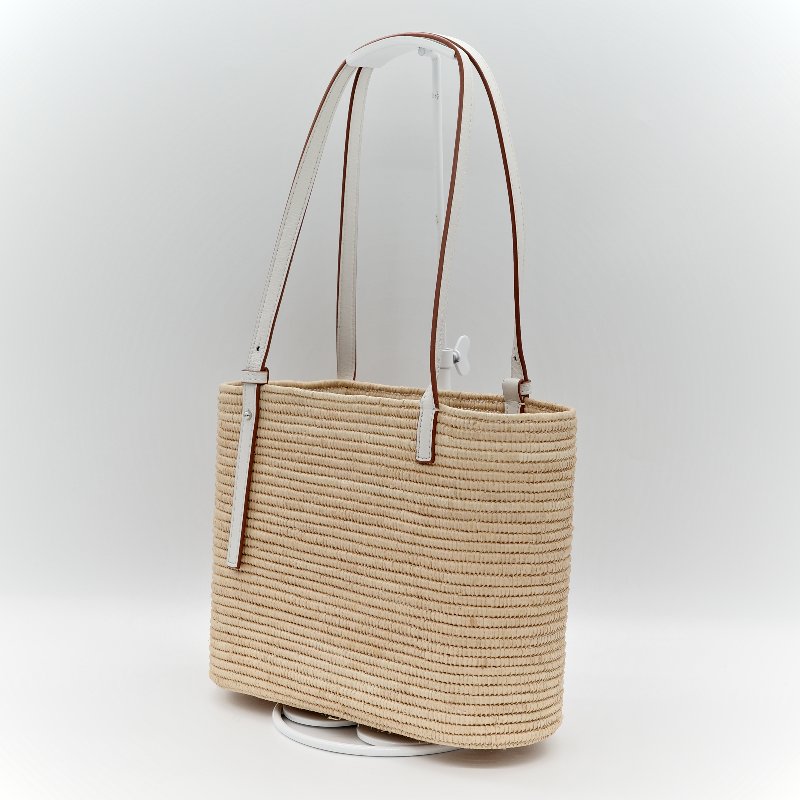 Loewe 羅威 白色 皮革 草編包-5