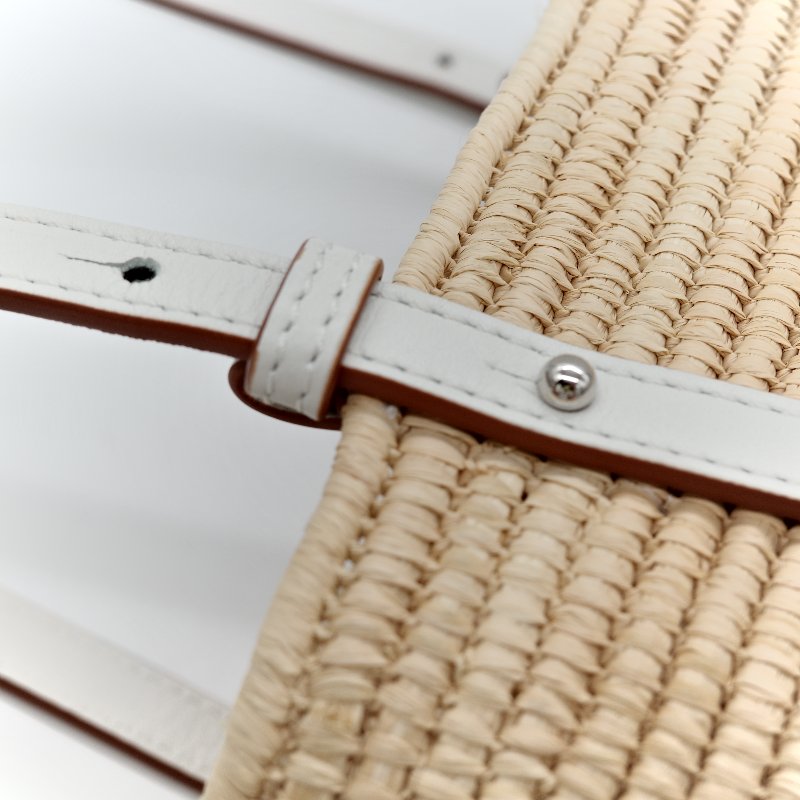 Loewe 羅威 白色 皮革 草編包-13