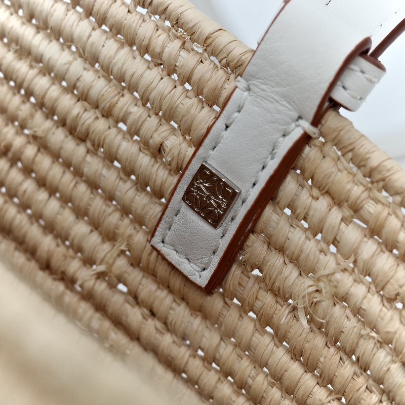 Loewe 羅威 白色 皮革 草編包-18
