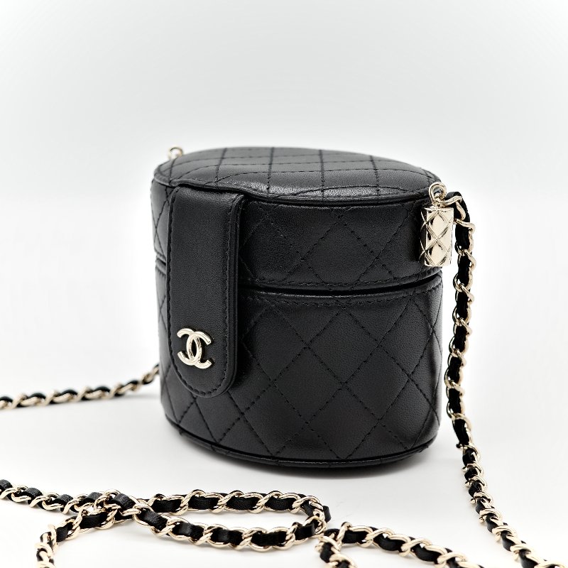 Chanel 香奈兒 黑圓盒子 圓筒包 小-3