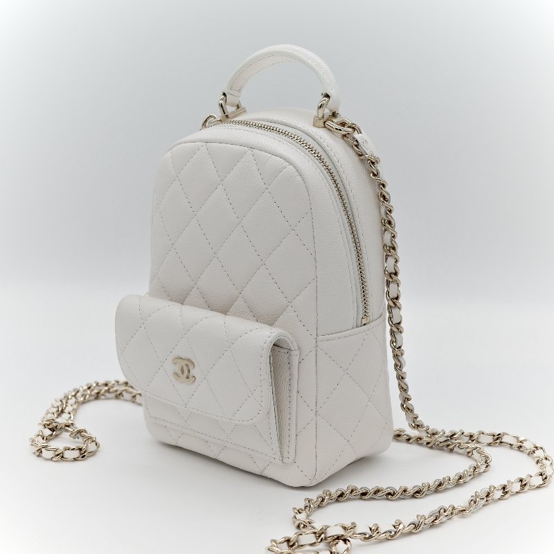 Chanel 香奈兒 白色 荔枝 小雙肩包-2