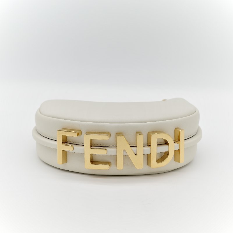 FENDI 芬迪 白金小牛皮 Fendigraphy MINI 半月包 手拿包 7AS089 專櫃 71400-7