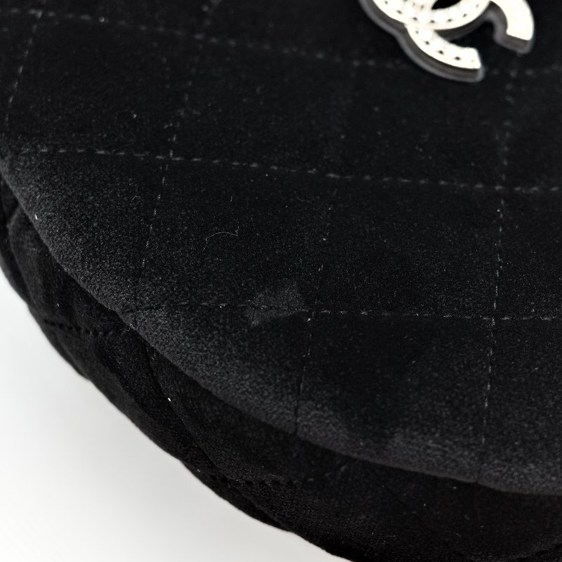Chanel 香奈兒 絲絨 絨布 黑色  鑽石扣 斜挎包 月亮包-5