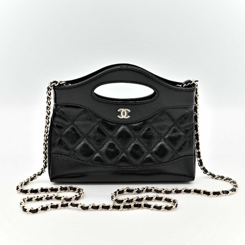 Chanel 31 Bag 黑色 蠟皮 淡金色 手提包 斜挎包 兩用