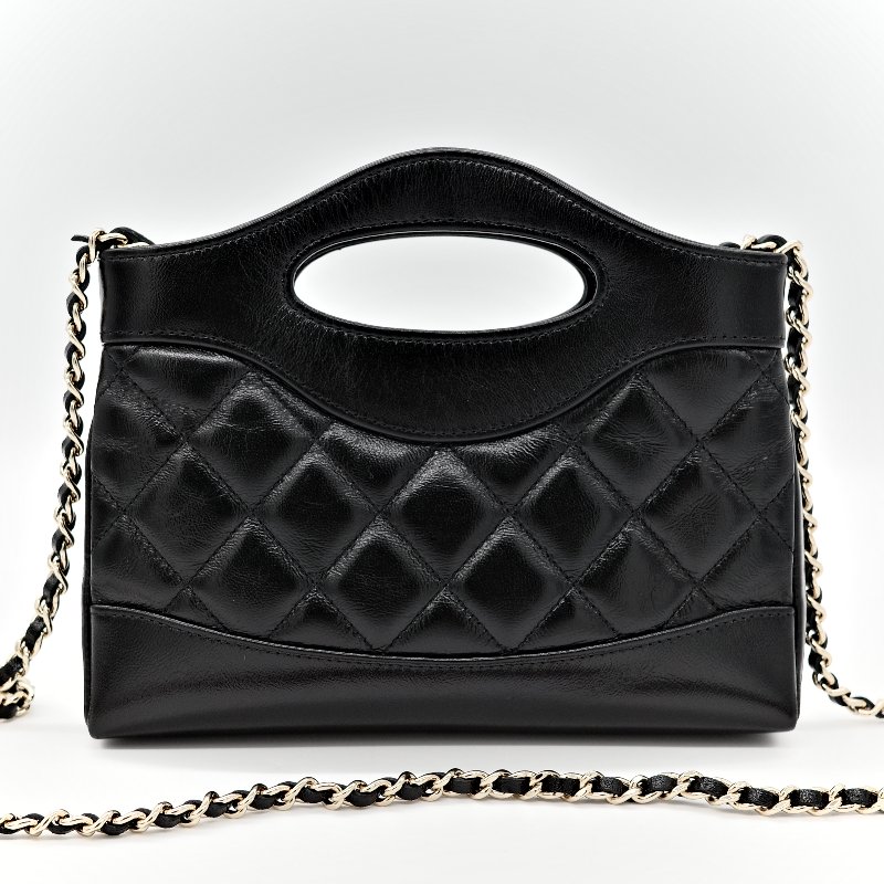 Chanel 31 Bag 黑色 蠟皮 淡金色 手提包 斜挎包 兩用-1
