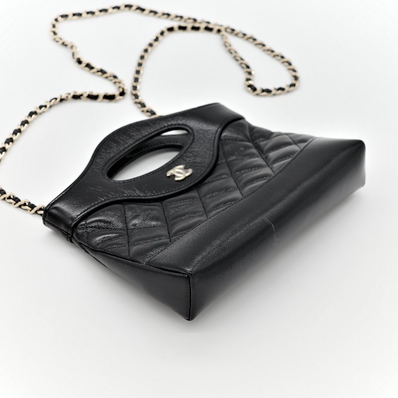 Chanel 31 Bag 黑色 蠟皮 淡金色 手提包 斜挎包 兩用-4