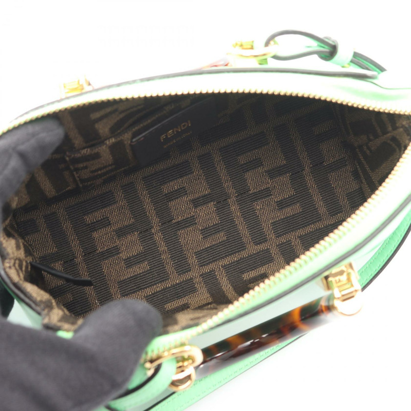 FENDI By the Way 迷你肩斜背包 8BS067 皮革 綠色 二手 女士-2