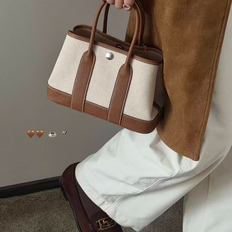 HERMES Mini garden party - 帆布金棕-1