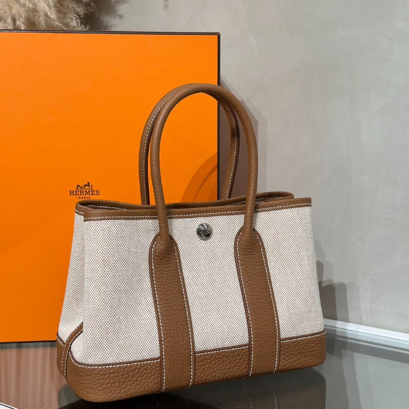 HERMES Mini garden party - 帆布金棕-2
