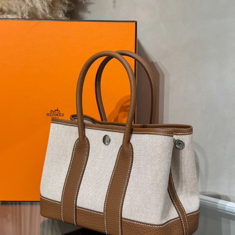 HERMES Mini garden party - 帆布金棕-3