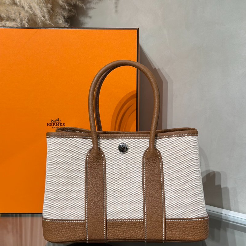 HERMES Mini garden party - 帆布金棕-4