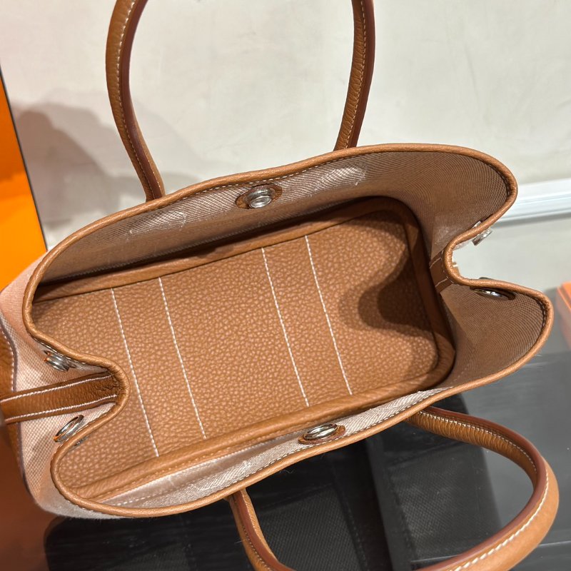 HERMES Mini garden party - 帆布金棕-6