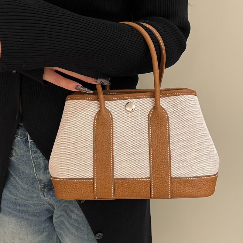 HERMES Mini garden party - 帆布金棕-8