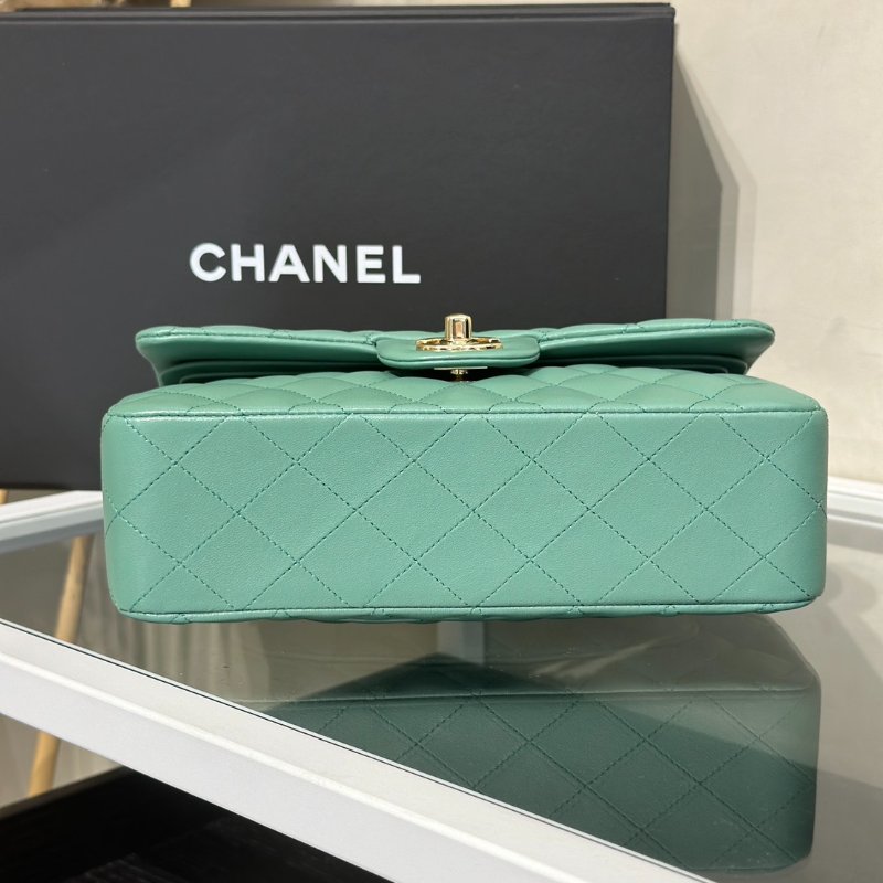 CHANEL 經典口蓋包 CF23 - 羊皮綠金-5