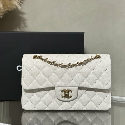 CHANEL 經典口蓋包 CF23 - 粒面牛皮白金
