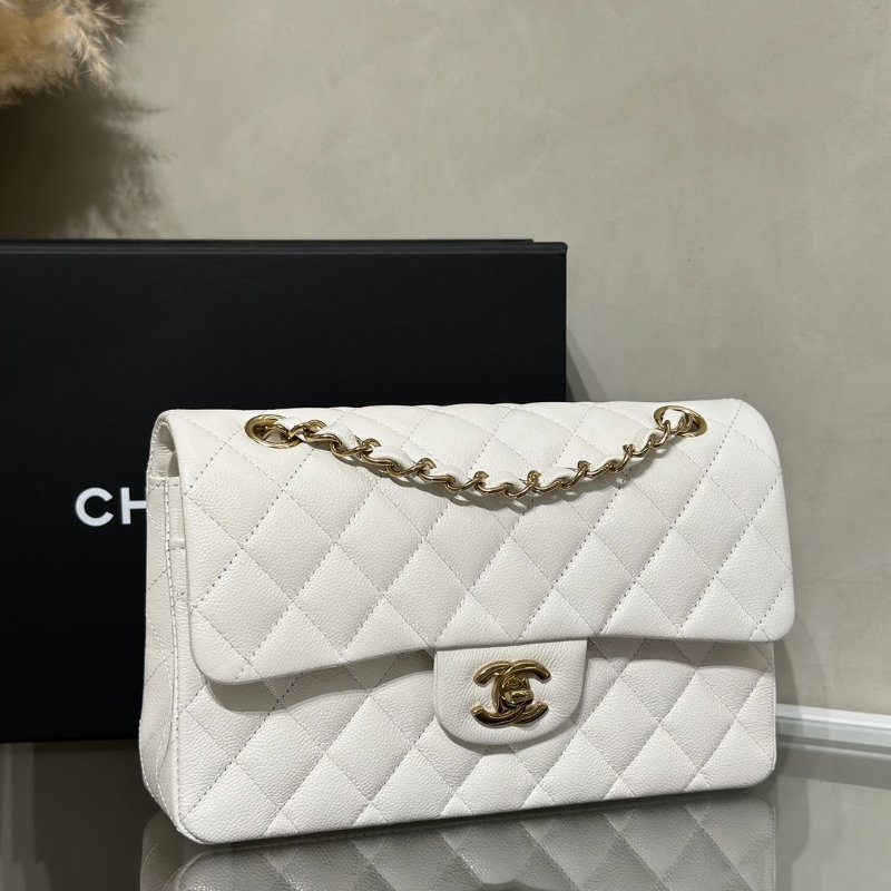 CHANEL 經典口蓋包 CF23 - 粒面牛皮白金-2