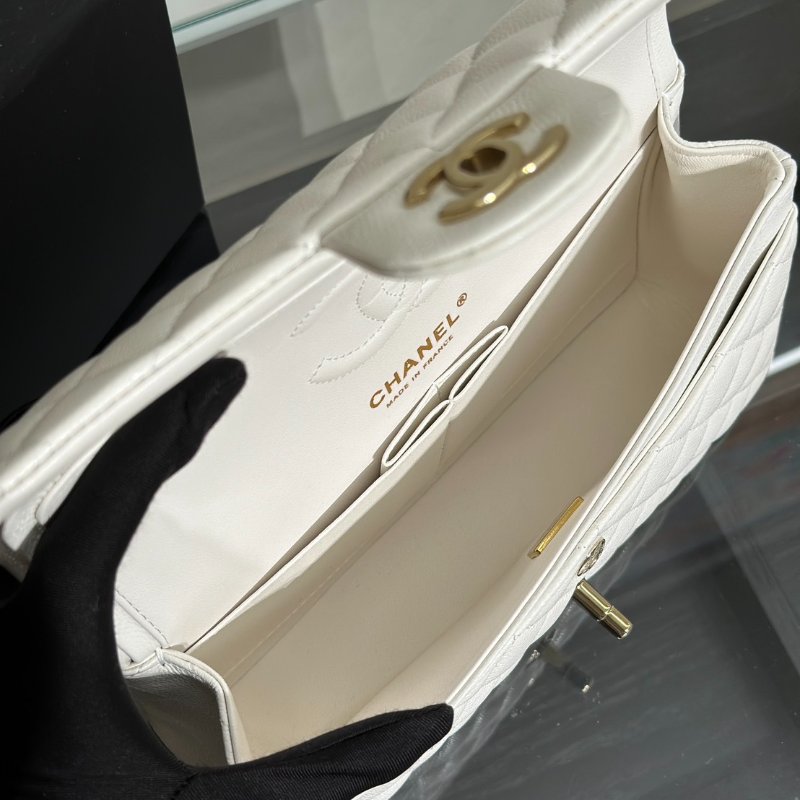 CHANEL 經典口蓋包 CF23 - 粒面牛皮白金-6