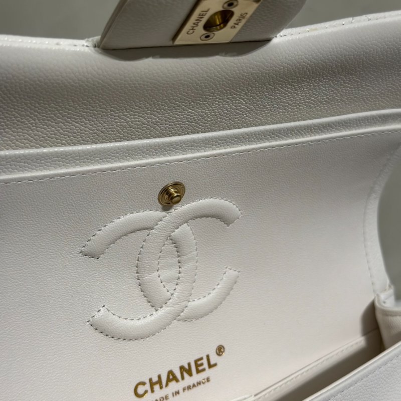 CHANEL 經典口蓋包 CF23 - 粒面牛皮白金-8