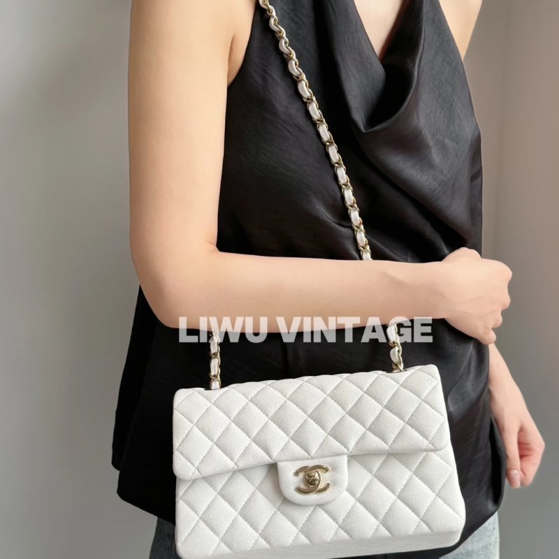 CHANEL 經典口蓋包 CF23 - 粒面牛皮白金-13
