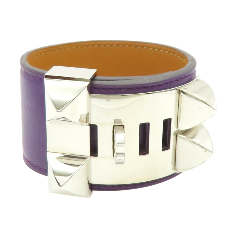 紫色 牛皮 CDC 24 銀釦 手環 P刻【HERMES 愛馬仕】 H079501CK-1