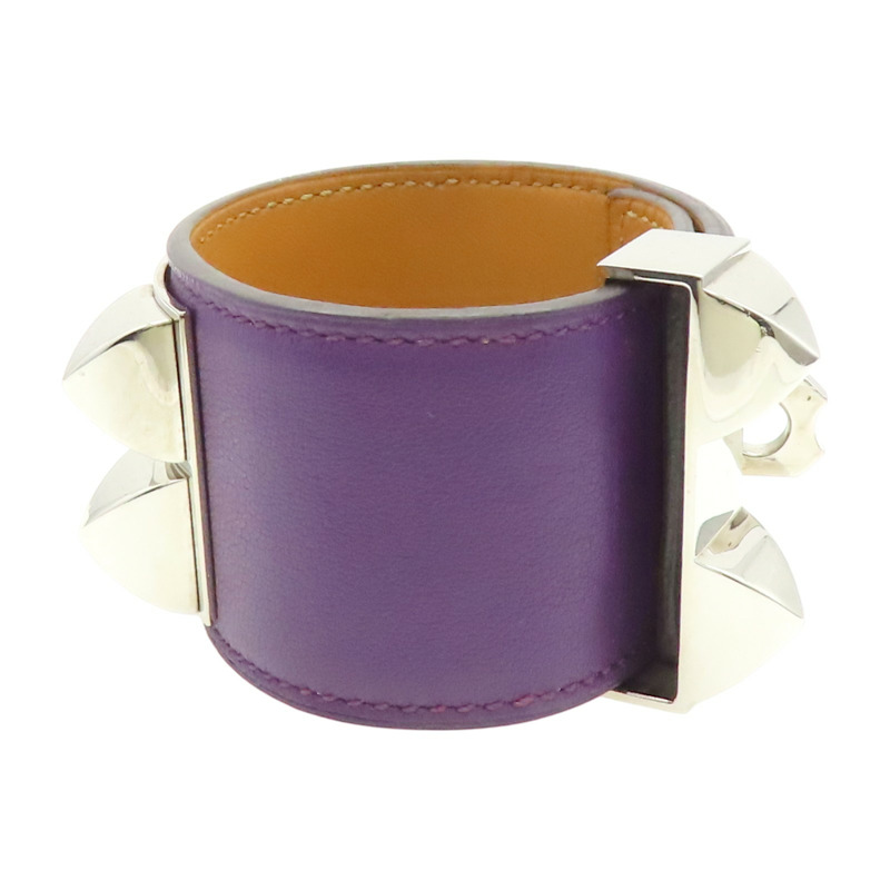 紫色 牛皮 CDC 24 銀釦 手環 P刻【HERMES 愛馬仕】 H079501CK-2