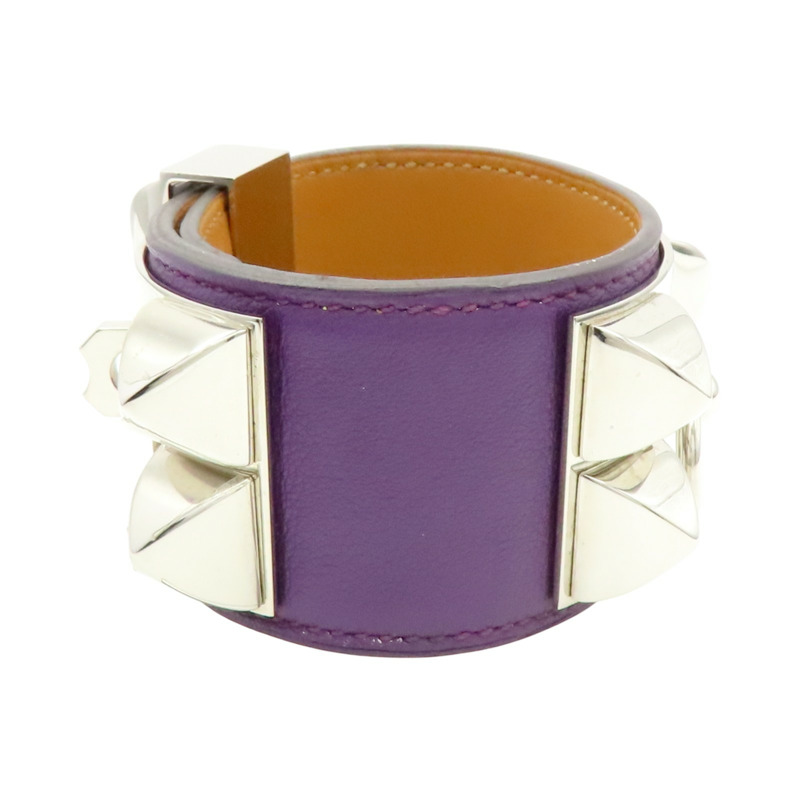 紫色 牛皮 CDC 24 銀釦 手環 P刻【HERMES 愛馬仕】 H079501CK-3