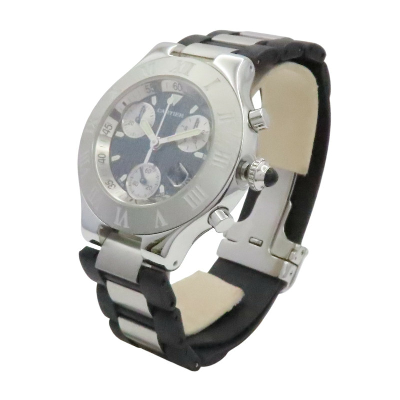 黑錶面 不鏽鋼錶帶 Must 21 Chronoscaph 鋼石英男錶【Cartier 卡地亞】 W10125U2-1