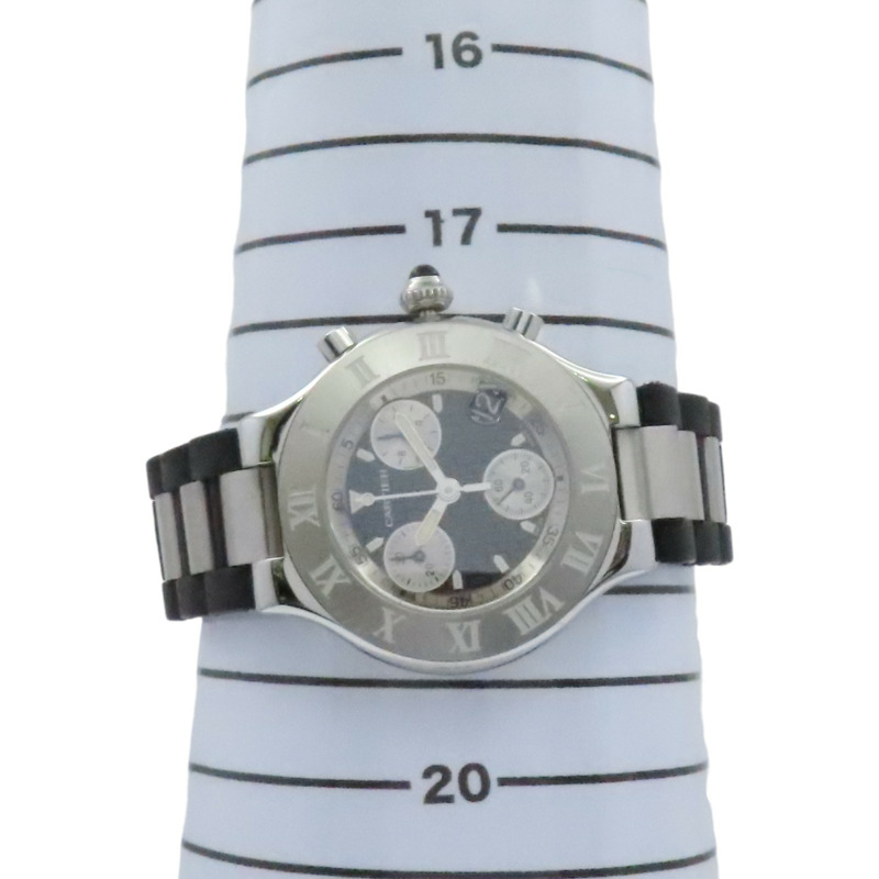 黑錶面 不鏽鋼錶帶 Must 21 Chronoscaph 鋼石英男錶【Cartier 卡地亞】 W10125U2-7