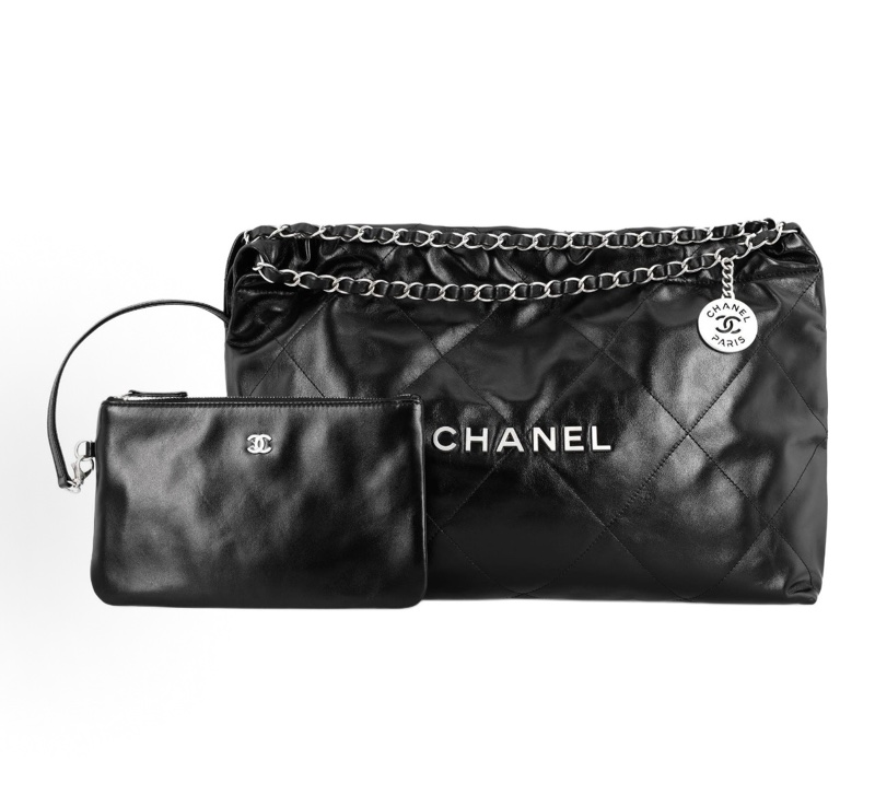 Chanel 24c 橫版22bag 子母購物袋 黑銀菱格 亮面牛皮 尺寸約45*30*8 芯片款-0