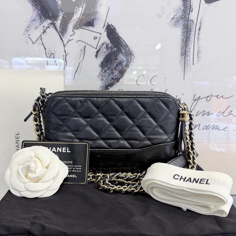 保卡款！Chanel 香奈兒 Gabrielle 流浪包 黑金 mini 迷你-1