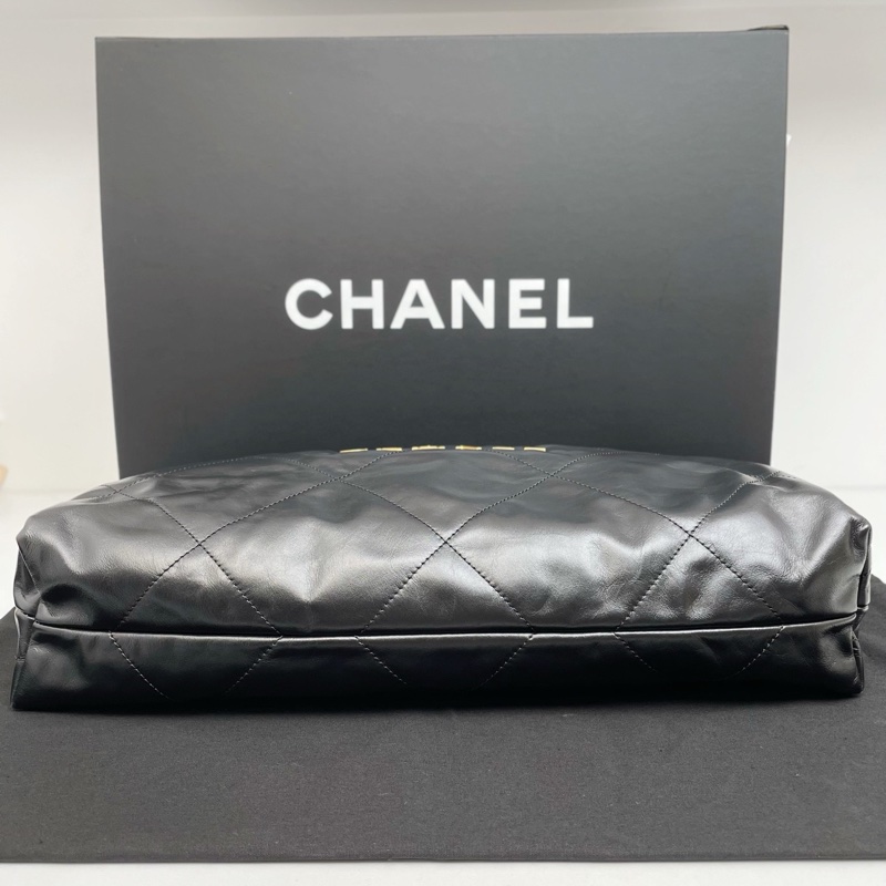 Chanel香奈兒橫版22bag黑金24C垃圾袋單肩包 尺寸約39x23-4