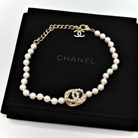 Chanel 香奈兒 珍珠 CC 水鑽 項鍊