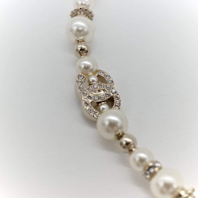 Chanel 香奈兒 金色 水鑽 星星 珍珠 雙C項鍊-2