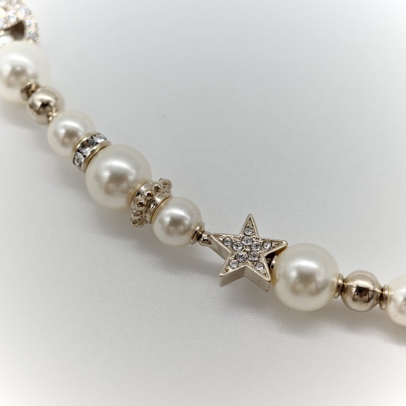 Chanel 香奈兒 金色 水鑽 星星 珍珠 雙C項鍊-3