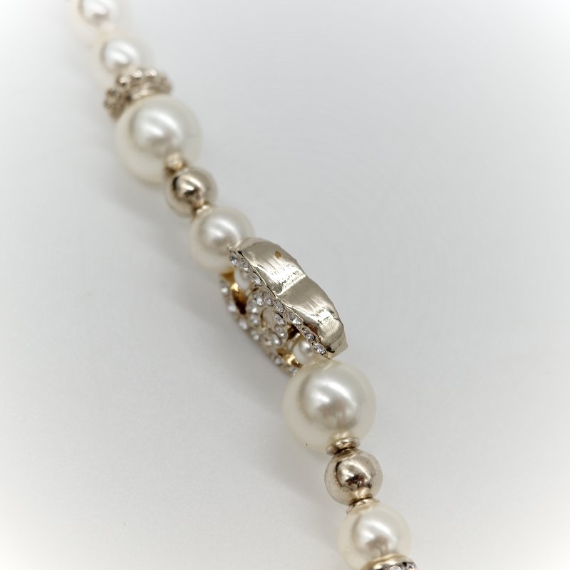 Chanel 香奈兒 金色 水鑽 星星 珍珠 雙C項鍊-11