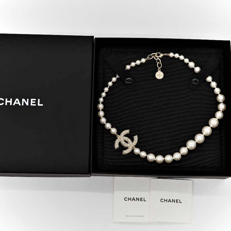 Chanel 香奈兒 珍珠 雙C 短鍊 項鍊 100週年-1