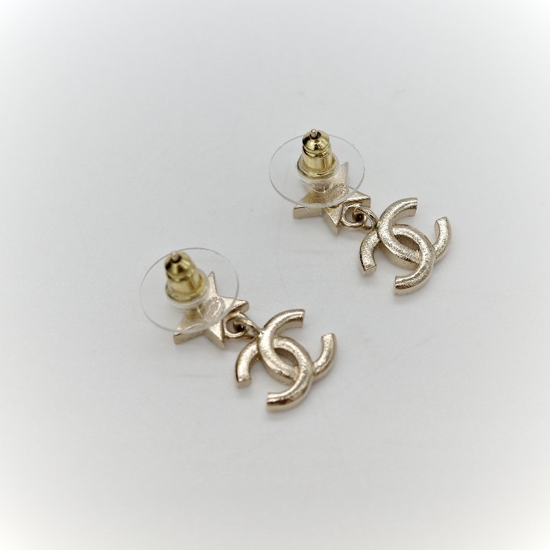 Chanel 香奈兒 耳環 金色 水鑽 星星 雙C 針式耳環-4